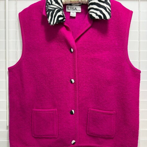 Lisa International Women's Magenta Boiled Wool Vest size XL - Picture 1 of 6
